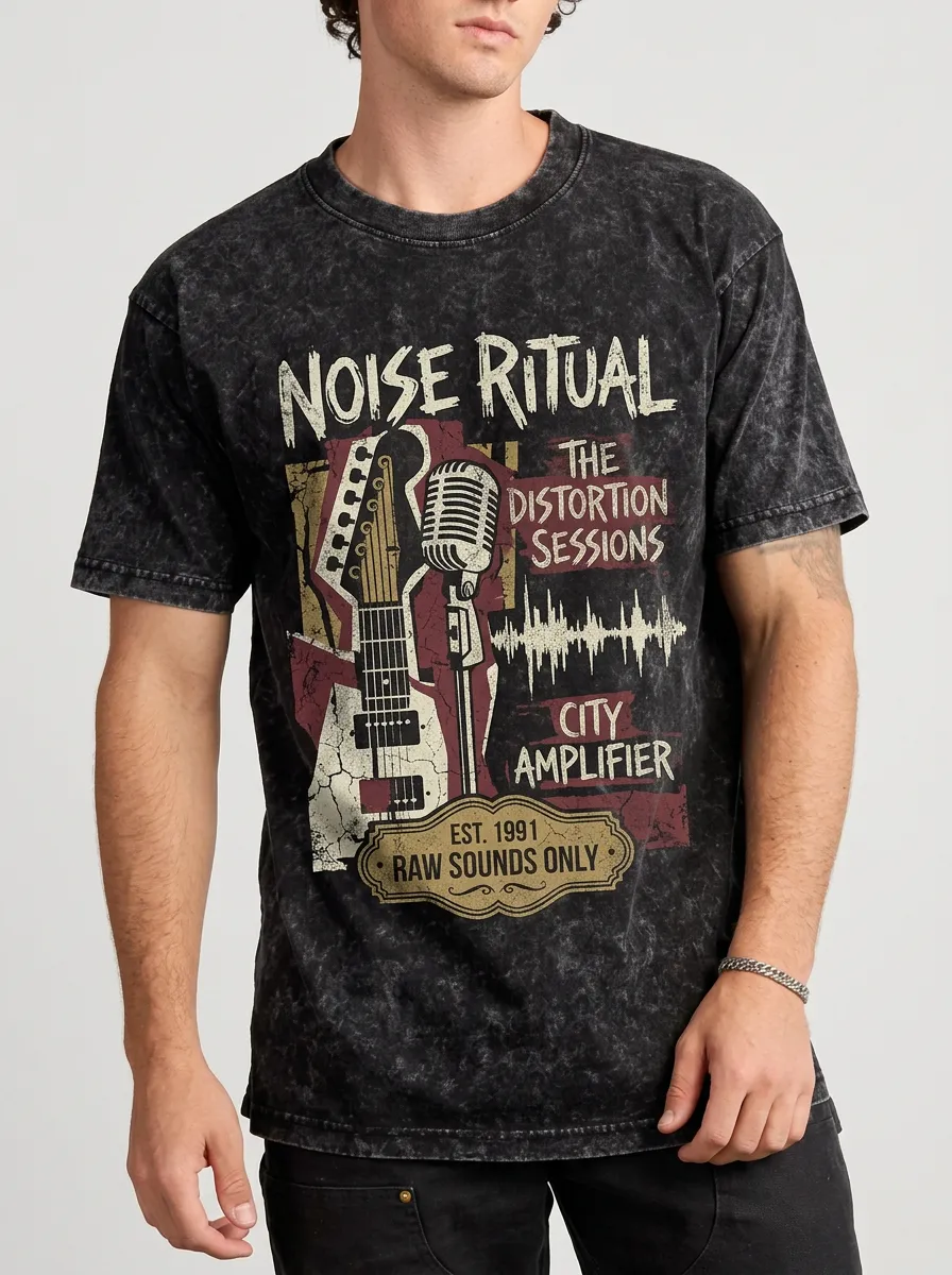 Men's Rock Band Music Lover Guitar Microphone Printed T-shirt
