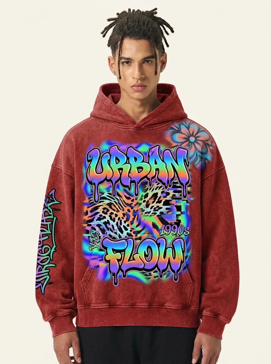 Men's Street Inspired Streetwear Graffiti Leopard Hoodie
