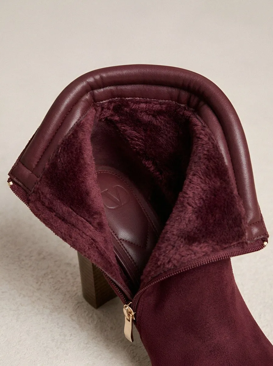 Buckle-Strap Buckle-Detail Pointed-Toe Suede-Look Women's High-Heel Ankle Boots