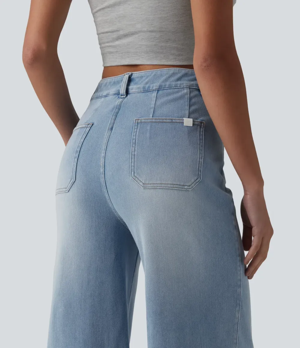 2026🔥  High Waisted Tummy Control Wide Leg Casual Jeans with Pockets