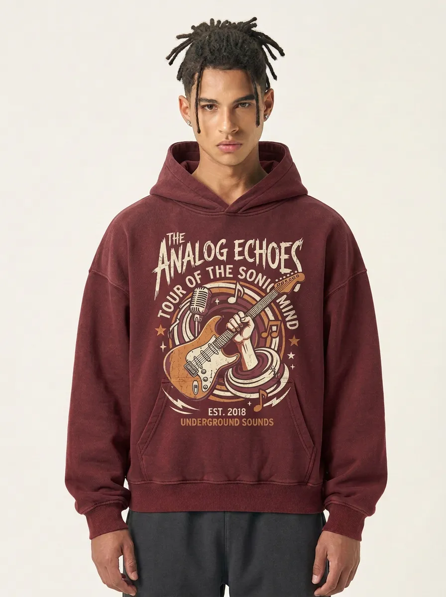 Men's Rock Band Music Lover Electric Guitar Printed Hoodie