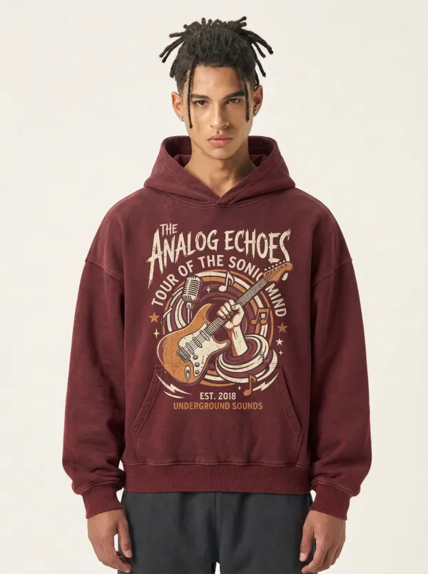 Men's Rock Band Music Lover Electric Guitar Printed Hoodie