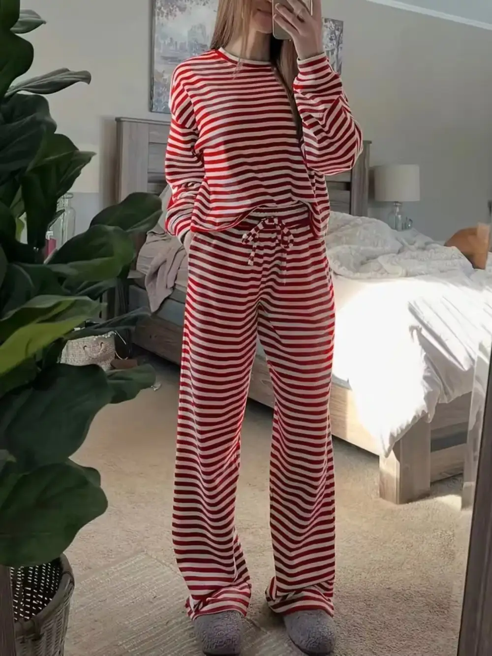 Relaxed Striped Long Sleeve Top and Pants Set