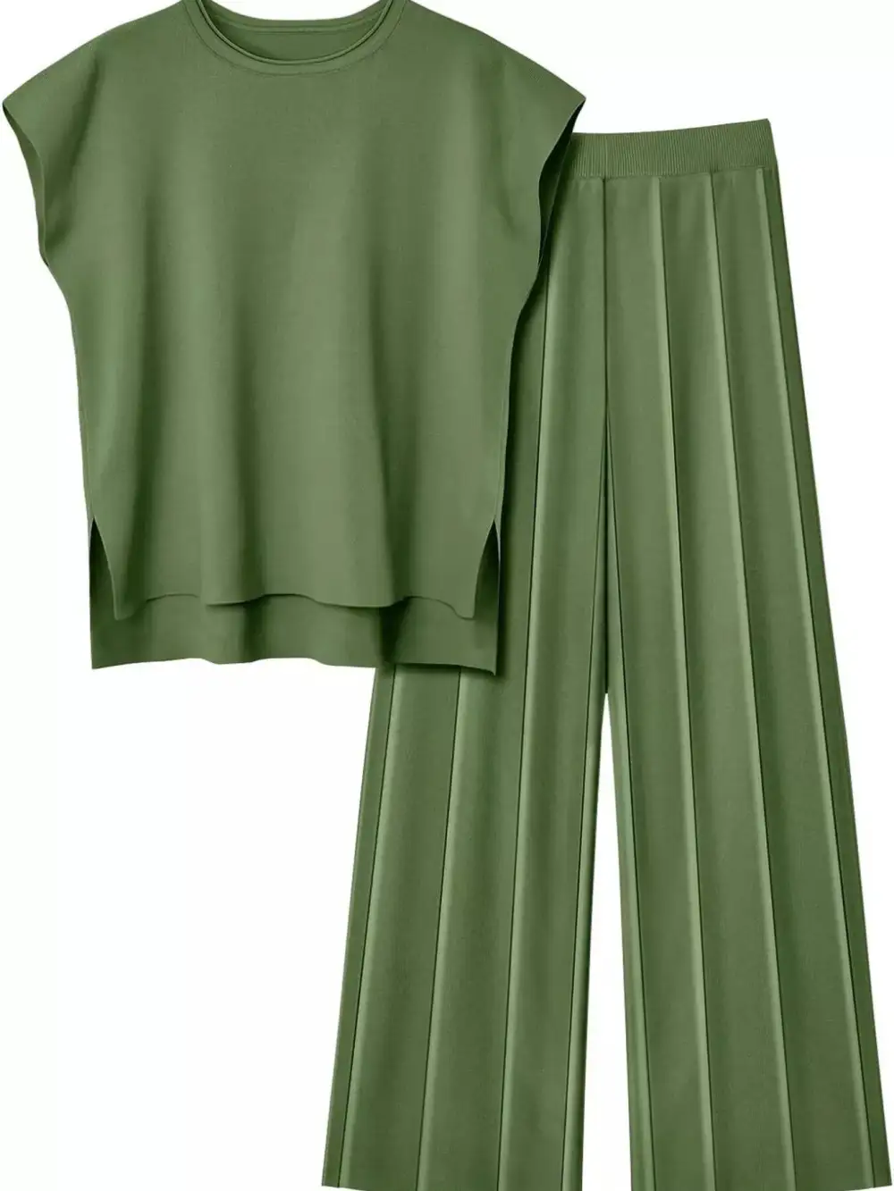 Casual Solid Cap Sleeve Top and Pants Knit Set