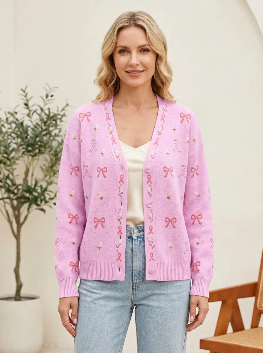 Women's Floral Ribbon Bow Ribbon Printed Cardigan