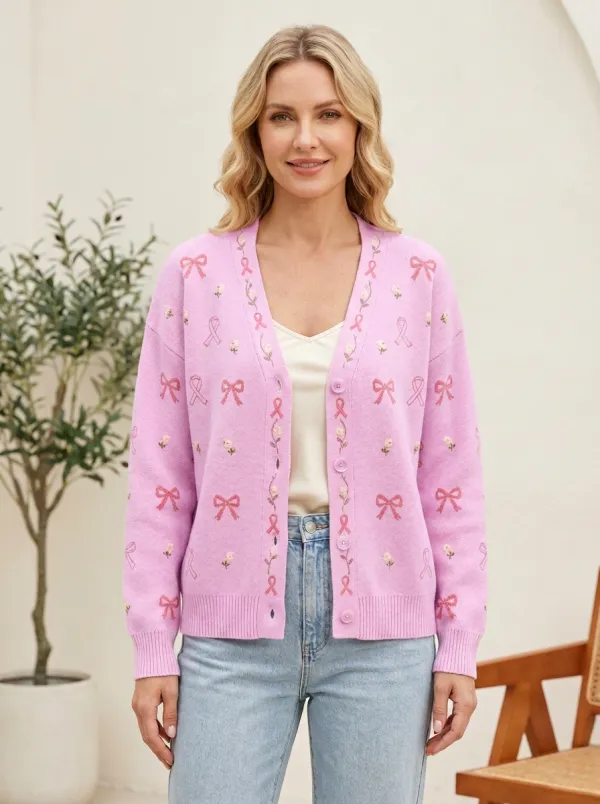 Women's Floral Ribbon Bow Ribbon Printed Cardigan