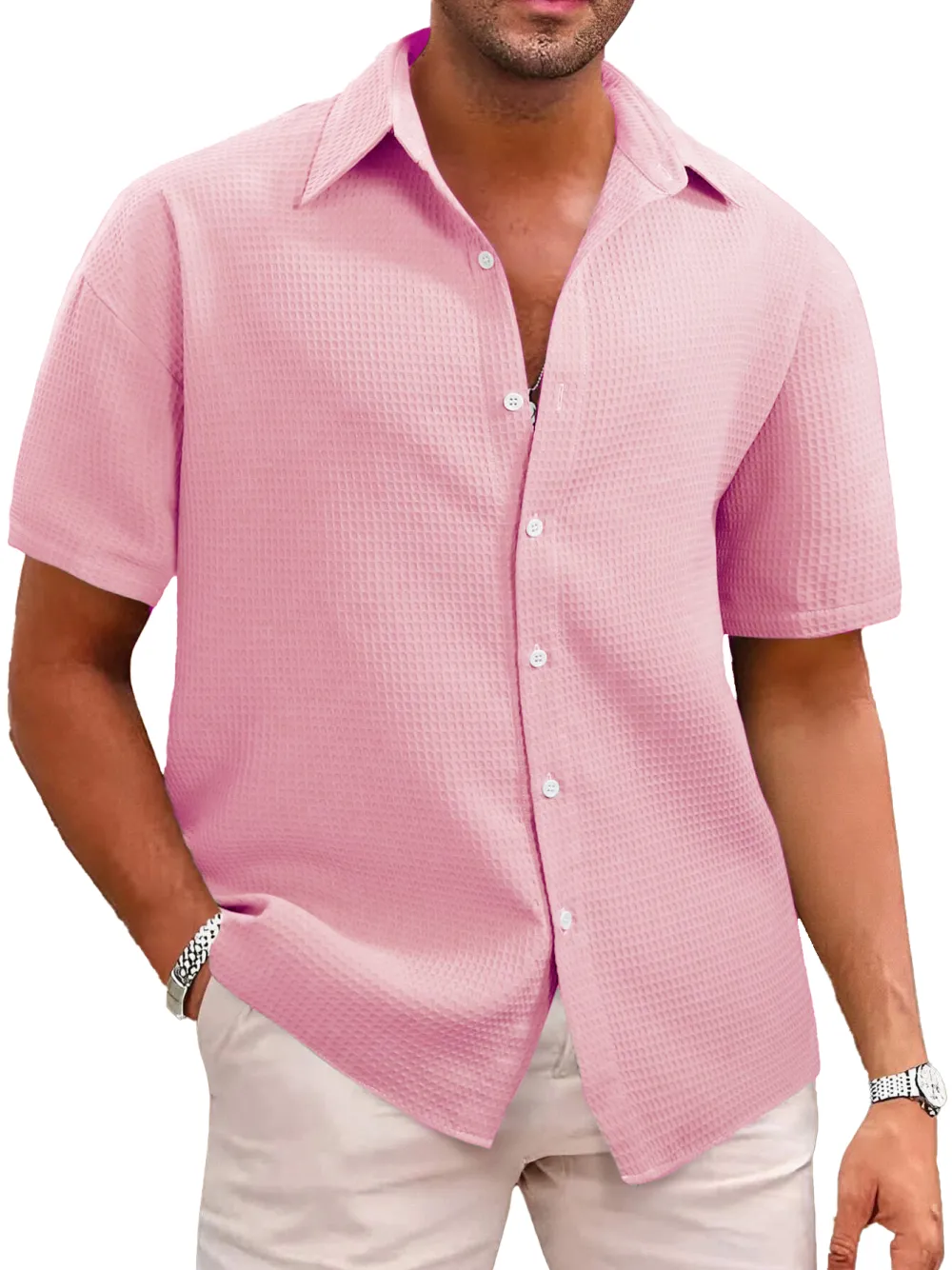 Everyday Textured Knit Camp Collar Shirt