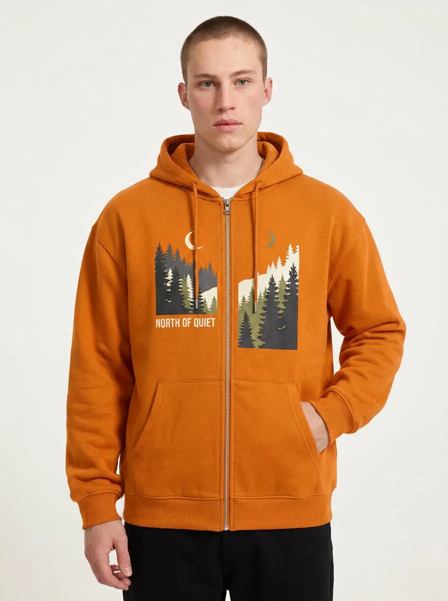 Men's Nature Lover Moon Forest North of Quiet Printed Zip-up Hoodie