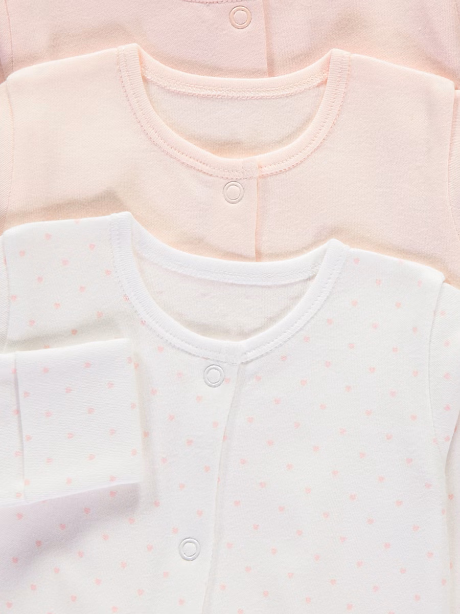 Pink Long Sleeve Sleepsuits 3 Pack detail 1