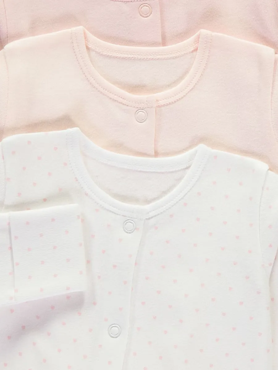 Pink Long Sleeve Sleepsuits 3 Pack