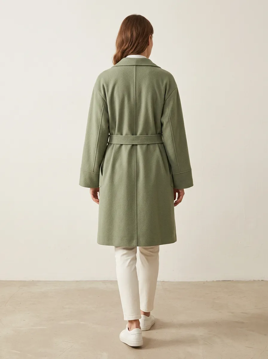 Belted Wool Blend Overcoat Jacket