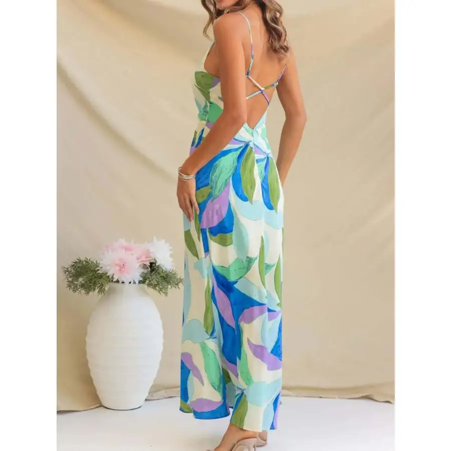Printed Backless Sleeveless Maxi Dress