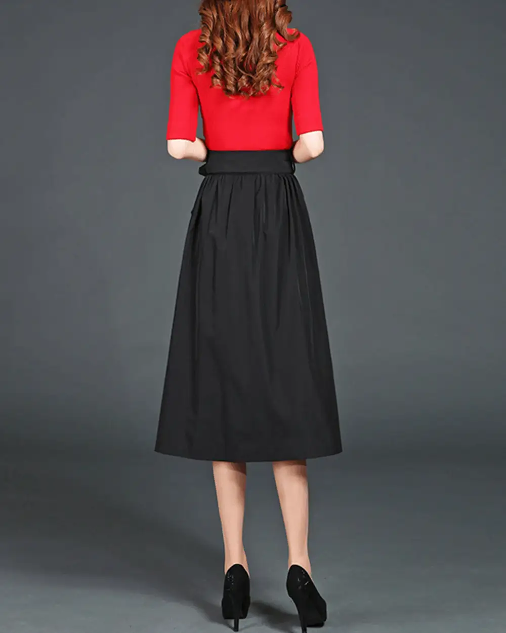 Belted Cotton A Line Midi Skirt