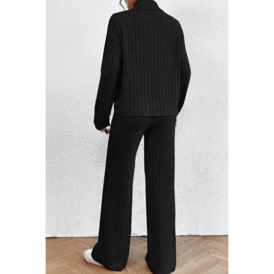 Mock Neck Dropped Shoulder Top and Pants Set