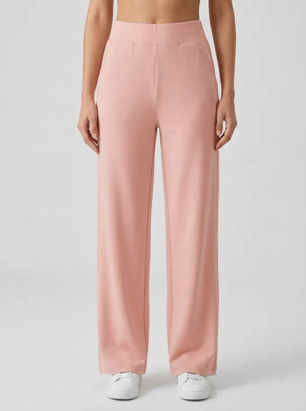 Women's Casual Minimalist Beige Leaf Embroidered Wide Leg Pants