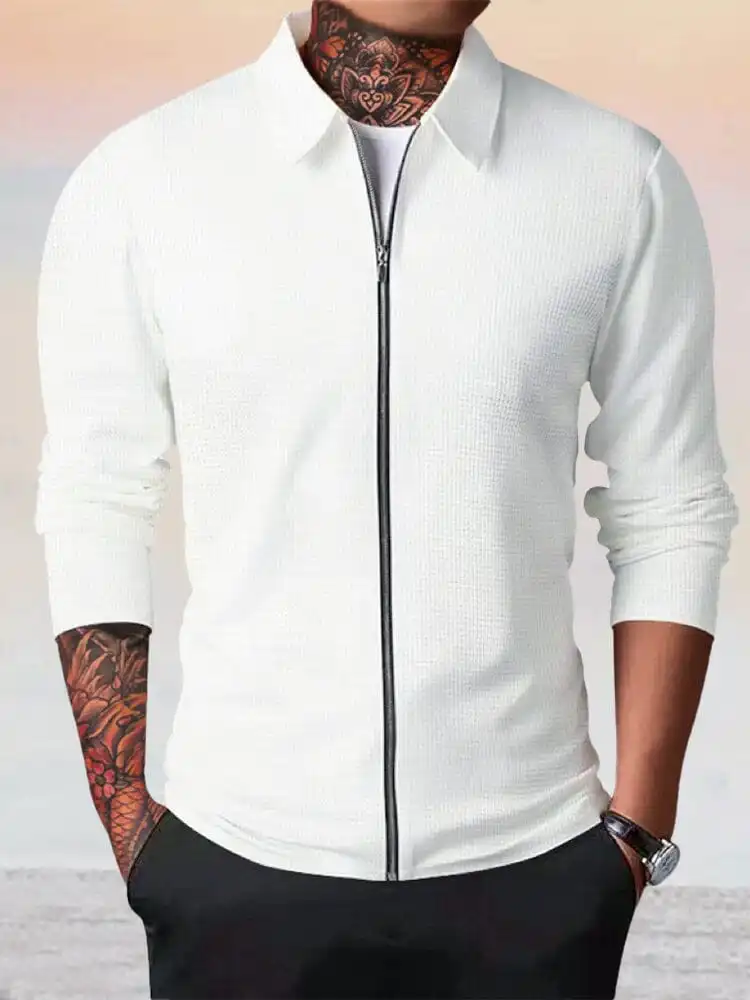 Waffle Knit Zip Jacket
