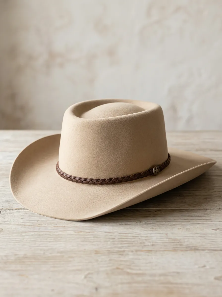 Unisex Felt Cowboy Hat with Stud Details and Braided Band