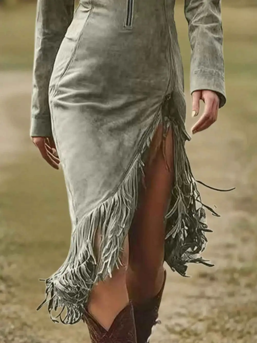 Plus Size Fringe Hem Zip Front Bodycon Dress