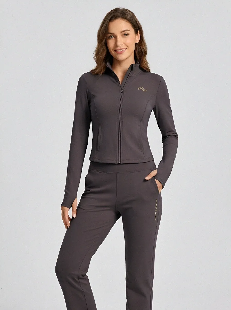 Women's Yoga Fitness Dusty Pink Zip-Up Tracksuit Set