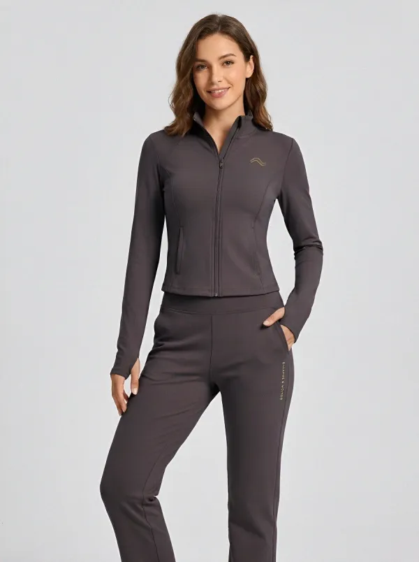 Women's Yoga Fitness Dusty Pink Zip-Up Tracksuit Set