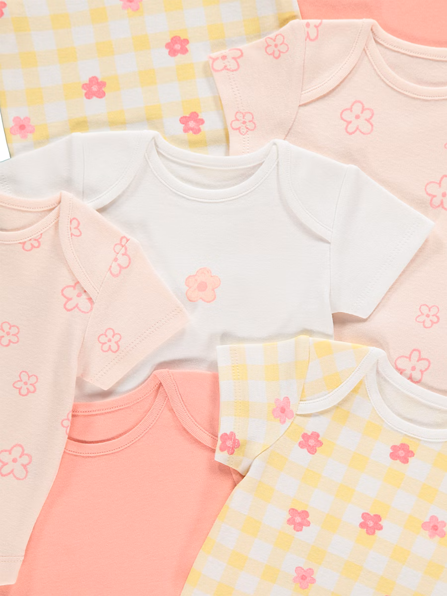 Gingham Floral Short Sleeve Bodysuits 7 Pack detail 1