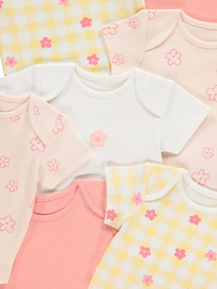 Gingham Floral Short Sleeve Bodysuits 7 Pack