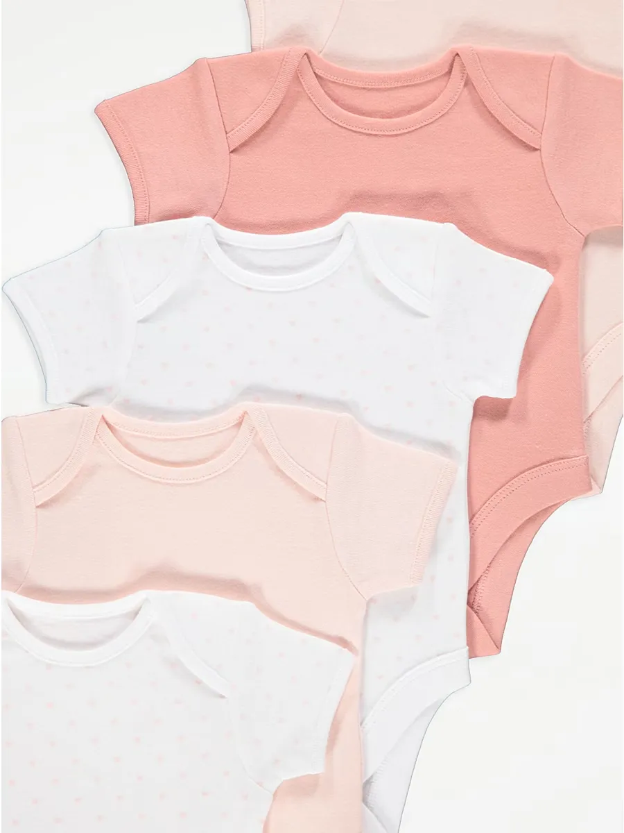 Pink Heart Print Short Sleeve Bodysuits 5 Pack