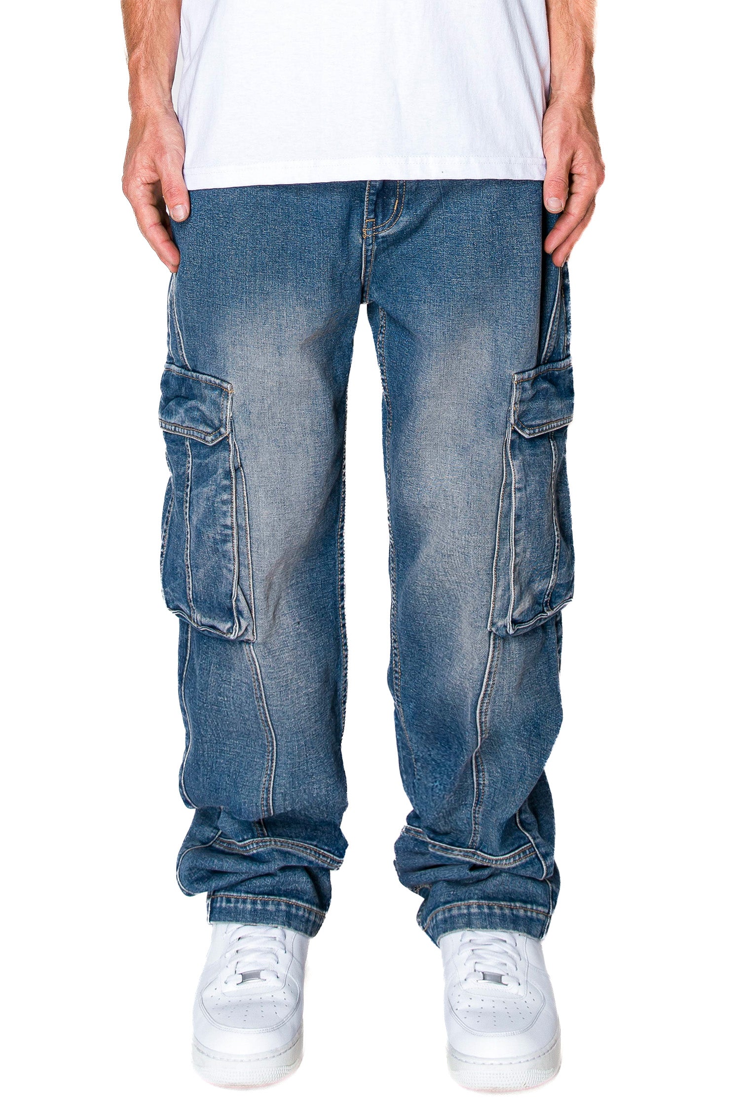 Men's Front Seam Baggy Fit Cargo Denim Jeans
