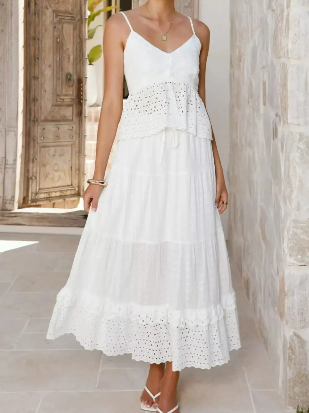 V Neck Lace Coordinated Set