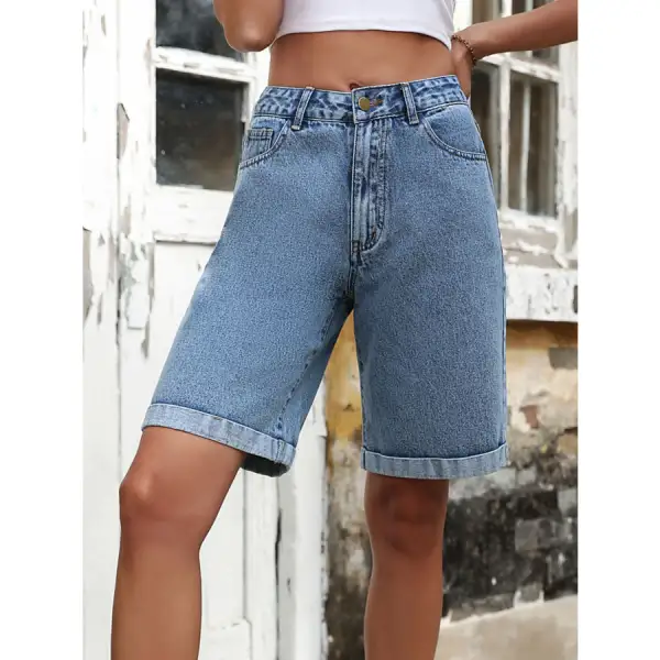 Weekend Buttoned High Waist Pocketed Denim Shorts