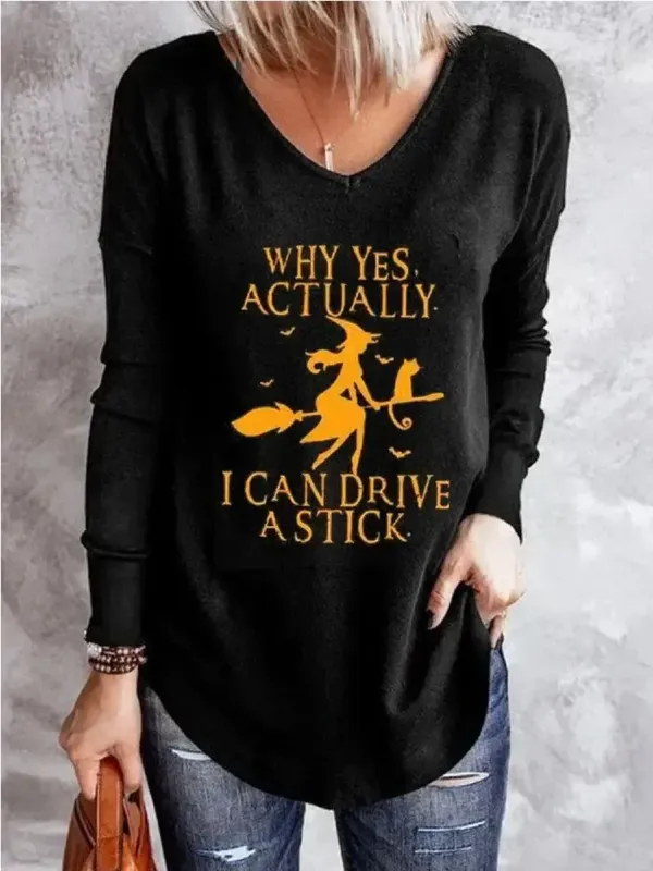 Women's Long Sleeve V-neck Graphic Printed Top