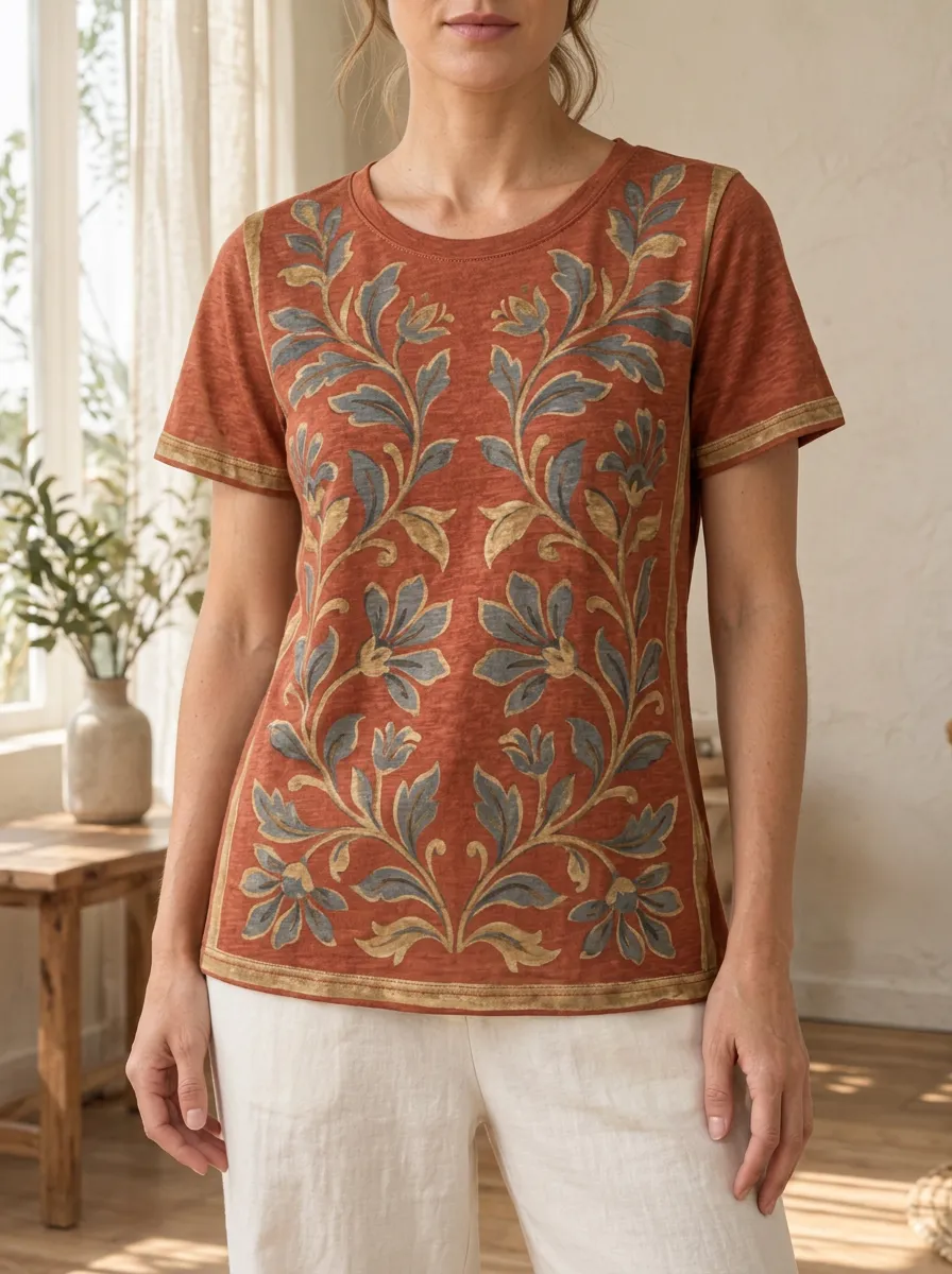 Women's Wildflower Vintage Floral Botanical Crew Neck T-Shirt