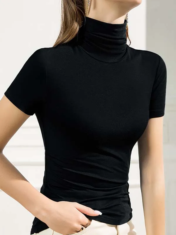 Casual Slim Fit Short Sleeve High Neck T-Shirt