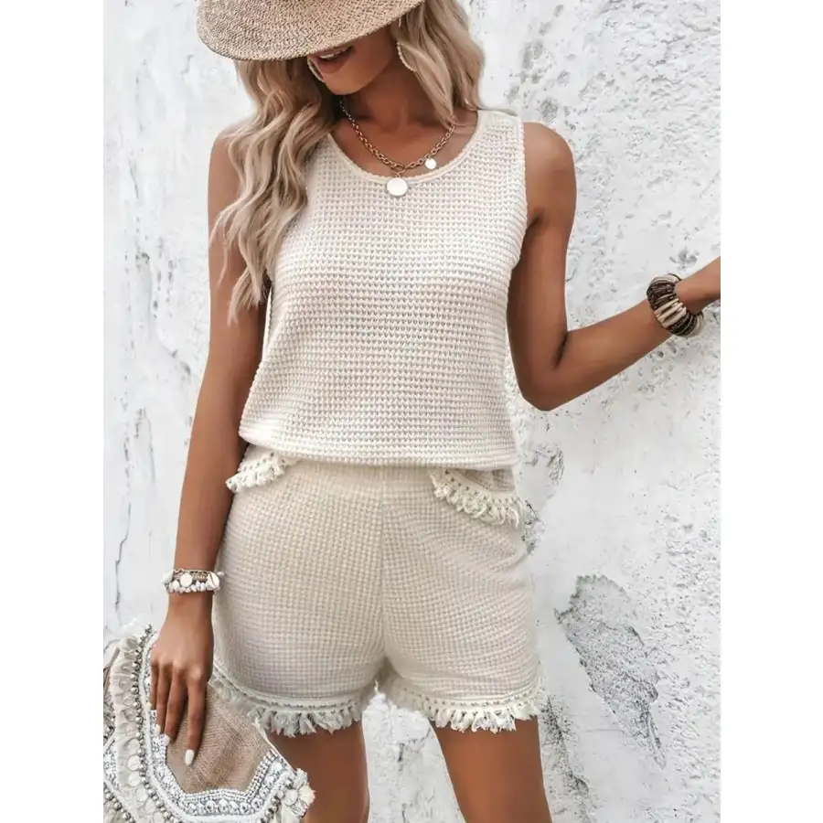 Round Neck Wide Strap Tank and Shorts Set