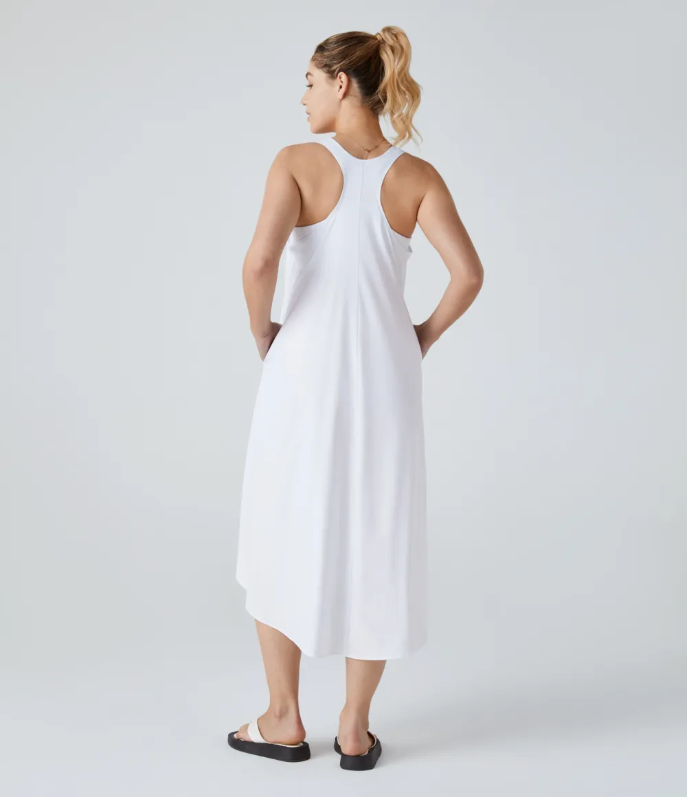 Breezeful Backless Racerback Side Pocket High Low Flowy Midi Quick Dry Casual Dress