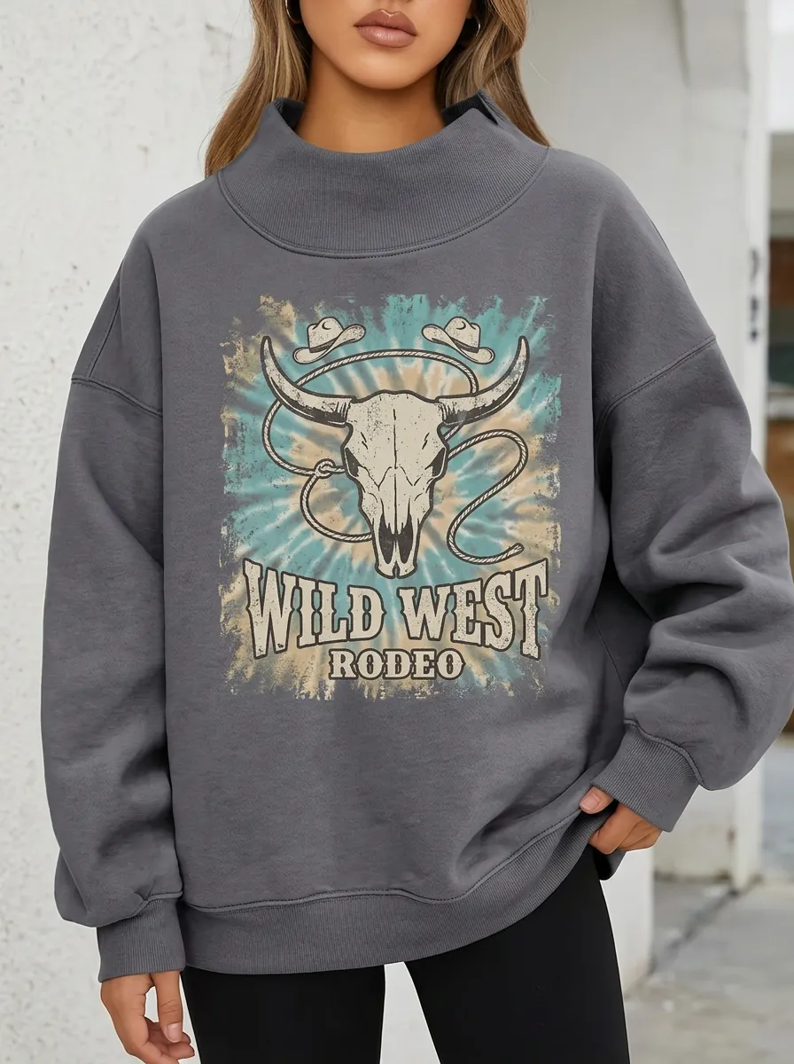 Wild West Rodeo Bull Casual Hoodie Sweatshirt