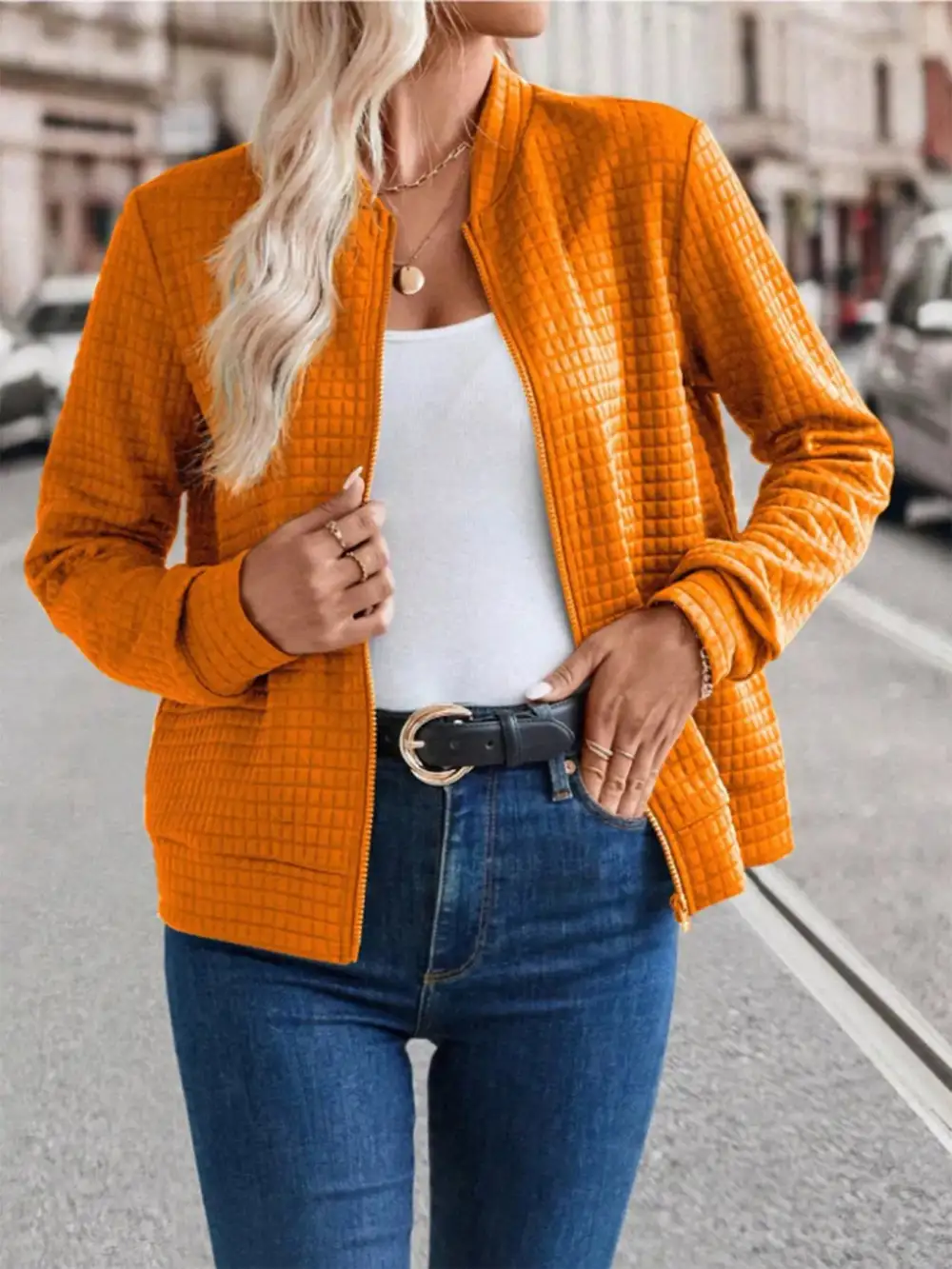 Textured Zip-up Long Sleeve Jacket