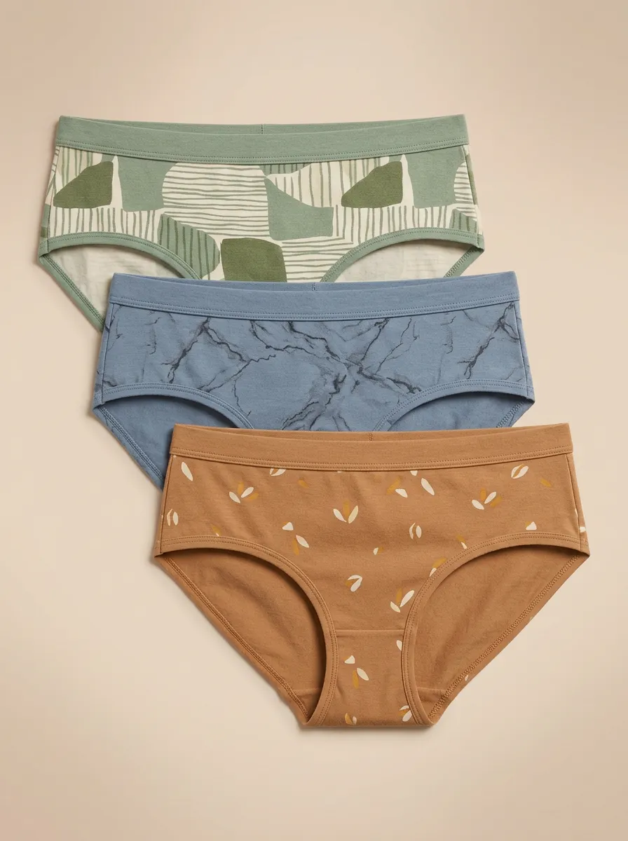 Women's Abstract Marble Floral Printed Three-Pack Briefs