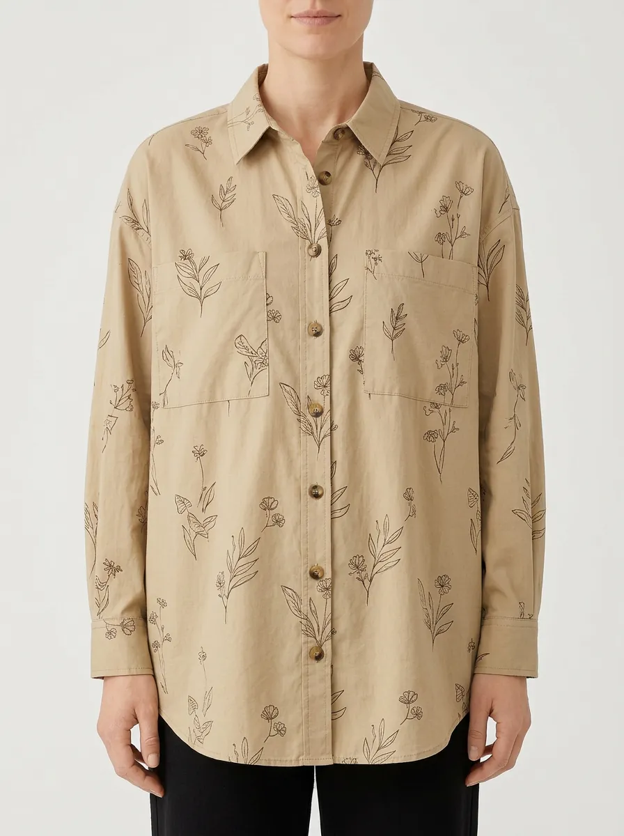 Women's Botanical Minimalist Line Art Printed Shirt