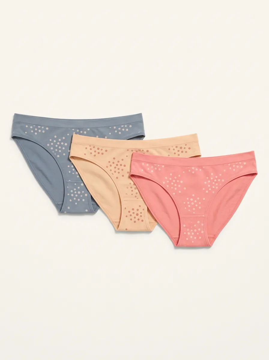 Women's Three-Pair Polka-Dot Seamless-Look Bikini Brief Set