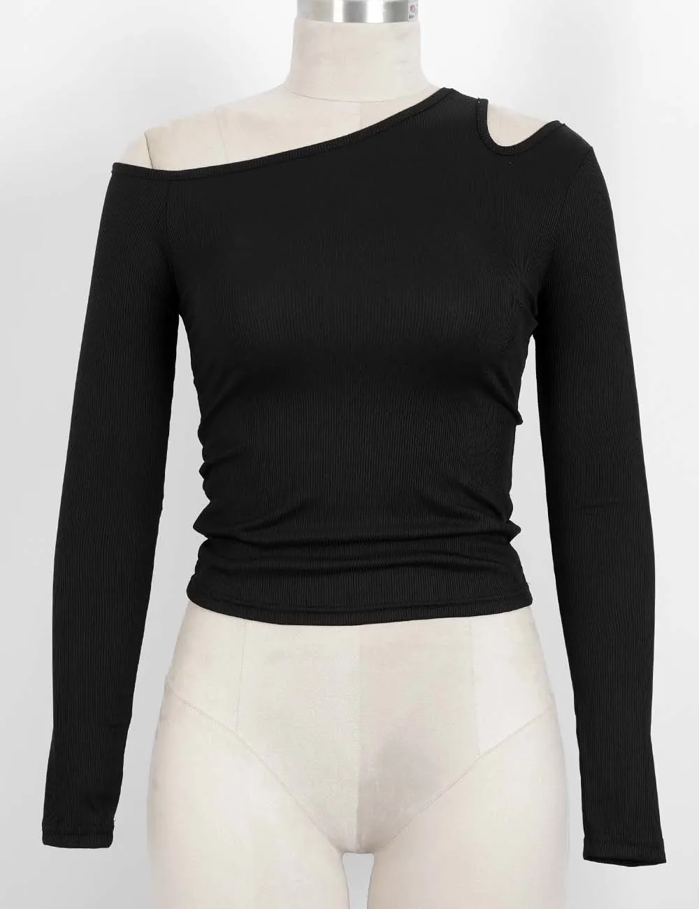 Chic One Shoulder Cut Out Solid Color Long Sleeves Top