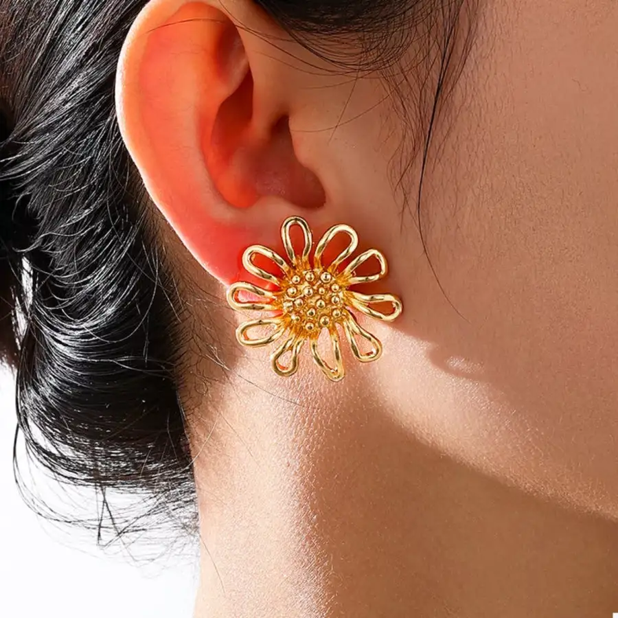 Modern K Gold Plated Flower Stud Earrings