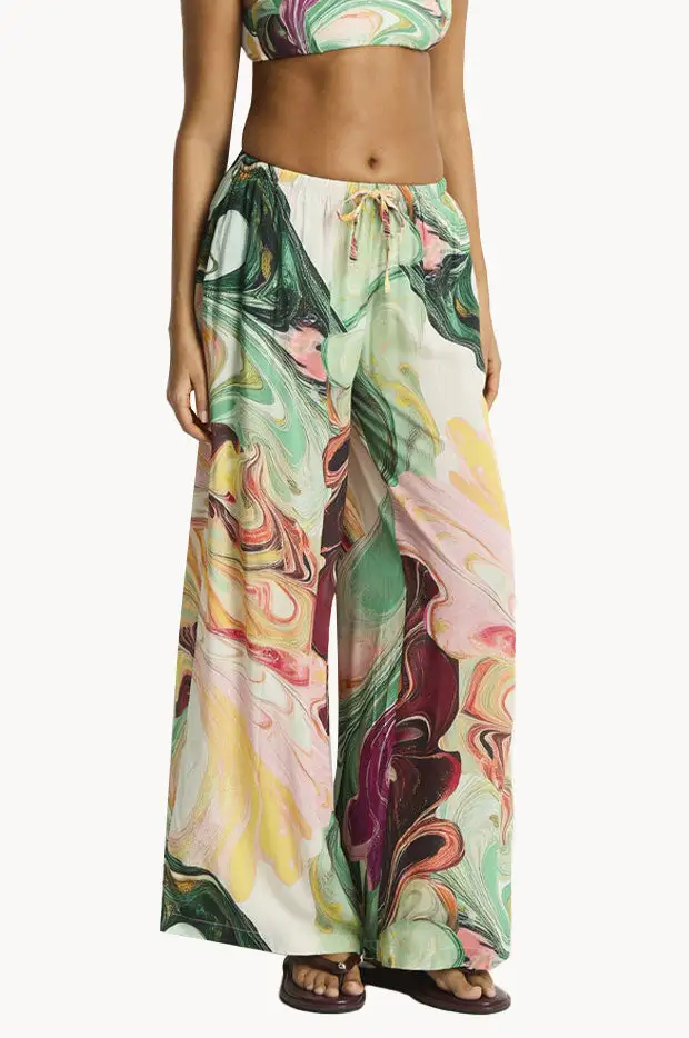 Drawcord Viscose Wide Leg Pants