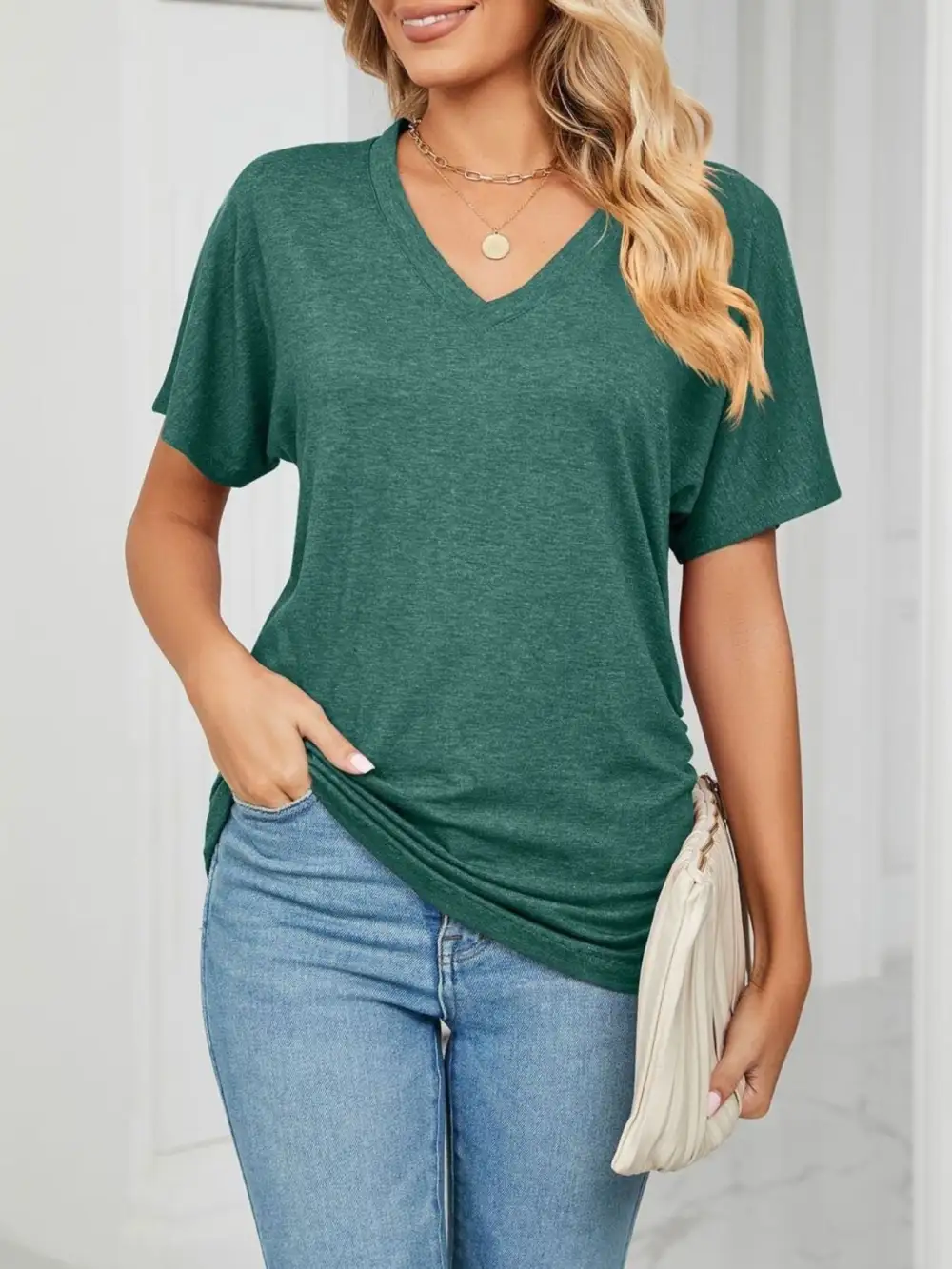 Polished V-Neck Short-Sleeve T-Shirt