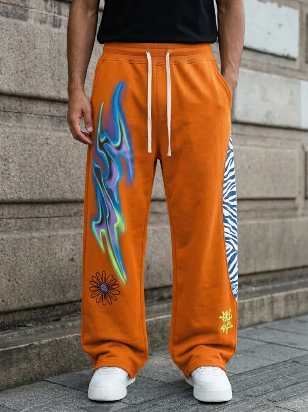 Unisex Urban Streetwear Graffiti Zebra Flame Sweatpants