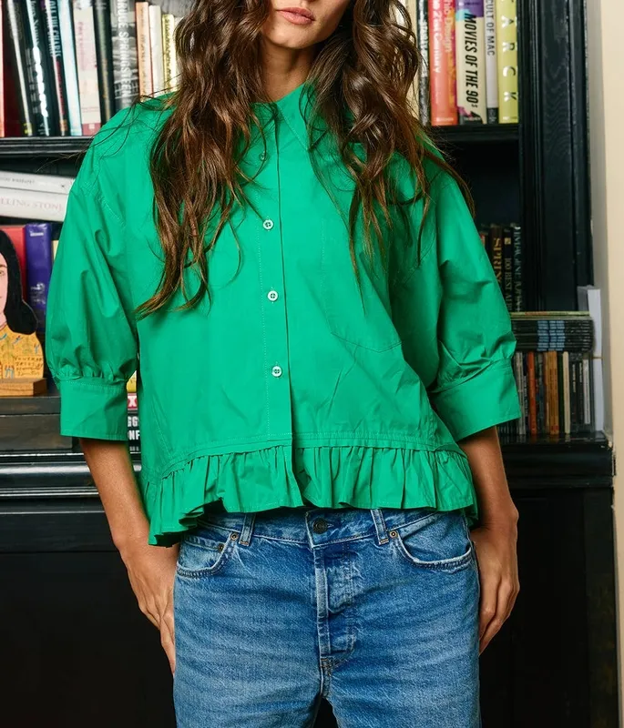 Ruffled Hem Poplin Blouse