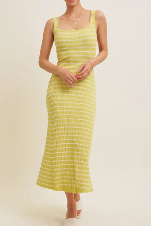Lime Ribbed Fit & Flare Midi Dress