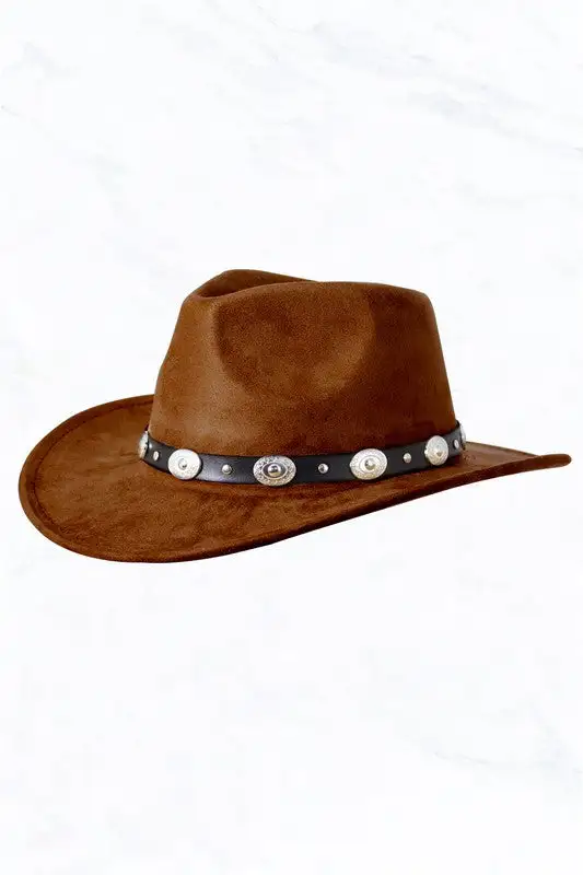 Suede Regular Cowboy Fedora Hat with Studded Belt