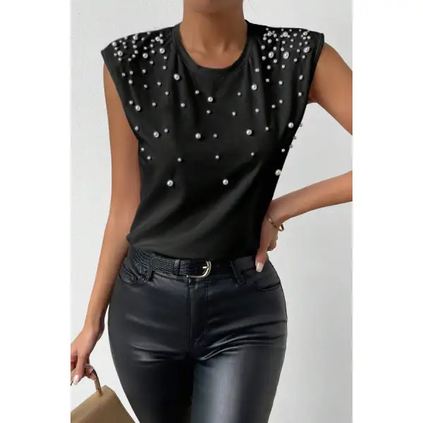 Pearl Detail Round Neck Tank