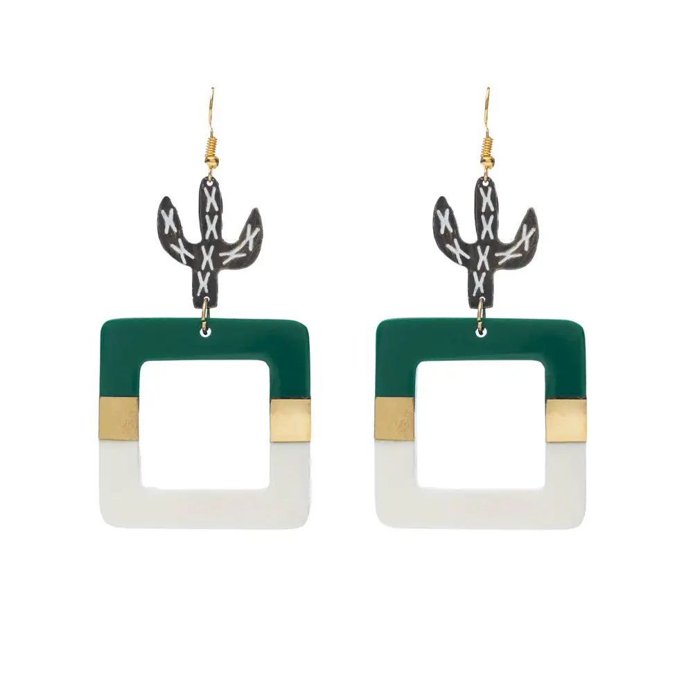 Curved Layered Artful Cactus Earrings